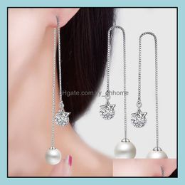 Dangle Chandelier Earrings Jewellery Pearl Sier Drop Crystal Star For Women Girl Wedding Party Fashion Wholesale Delivery 2021 Nv7J9