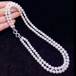 Double Strand AAA 7-8mm Akoya White Pearl Necklace 18 inch