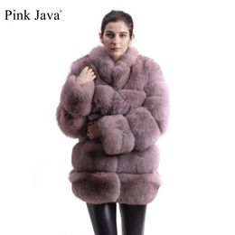 pink java QC8142 model women real fox fur coat with fox fur collar long sleeves coat gebuine fox outfit high quality 201103