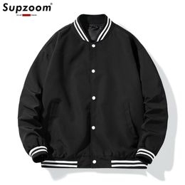 Supzoom Brand Clothing Cotton Single Breasted Rib Sleeve Solid Short Bomber Jacket Men Fashion Thin Stand Baseball Suit 220816