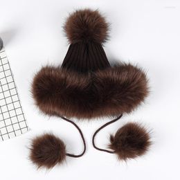 Kagenmo Imitation Pom Hat Faux Leather Straw Female Winter Thick Warm Knitted Furry Ball Beanie/Skull Caps Oliv22
