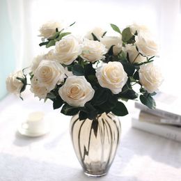 10 Heads Silk Rose Artificial Flowers Fake Bouquet Faux Floral Wedding Home Party Decor M23313