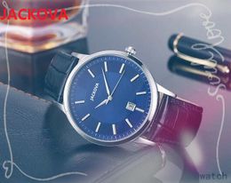 genuine leather quartz fashion mens time clock watches auto date men dress designer top 2463-2472-2413-2411-2477 Model wristwatch 316L steel case