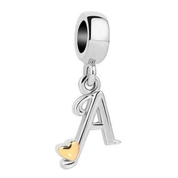 925 Silver Charm Beads Dangle Golden Small Love Lucky Letter A-Z Pendant Bead Fit Pandora Charms Bracelet DIY Jewelry Accessories