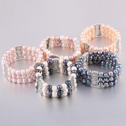 Bangle Natural Freshwater Pearl 8-9 Mm Zinc-alloy Three Cell Bracelet For Elegant Women Wedding Dress GiftBangle Kent22