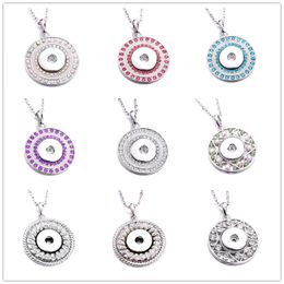 Fahion Silver Snap Button Charms Jewellery Zircon Round Shape Pendant Fit 18mm Snaps Buttons Necklace for Women Noosa