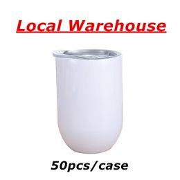 Local Warehouse 12oz Sublimation Wine Tumblers Stainless Steel Wine Glass Egg Mugs Double Insulated Water Bottles Drinking Cups Coffee Milk Glass A12