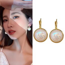 S3097 Fashion Jewellery Colourful Mermaid Hime Faux Pearl Earring Niche Design Hoop Ear Clip Earrings