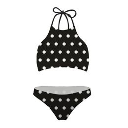 Halter Swimming Suit for Women Polka Dot Pattern High Neck Bandage Swimwear Ladies Bikini Set Swimsuit Push Up Bathing Suit 220616