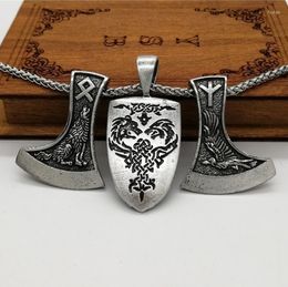 Pendant Necklaces Vintage Viking Odin Wolf Raven Axe Nordic Rune Shield Amulet Necklace