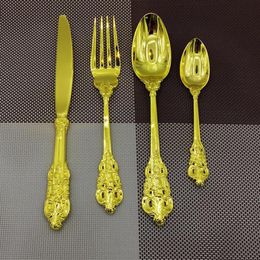 Dinnerware Sets 4pcs/set Gold Plated Cutlery Set Western Tableware Fork Knife Dinner Wedding Gifts Christmas KitchenDinnerwareDinnerwarDinne