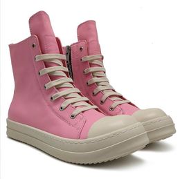 Designer Unisex Pink/Red Women Classic Ankle Boots Street Dancing Rock Pink Leather Men Boot Lace Up high Top Causal Shoes Woman Fashion Sneakers size35-47