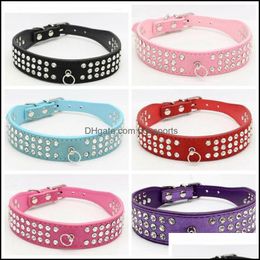 Personalised Length Suede Skin Jewelled Rhinestones Pet Dog Collars Three Rows Sparkly Crystal Diamonds Studded Puppy Collar Drop Delivery 20