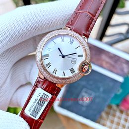 6styles Fashion Wristwatches Ladies Watch 33mm 36mm White Dial 18K Rose Gold Leather Strap Bands Automatic Women's Watches