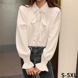 Women's Blouses & Shirts Women Turn-down Collar Solid Lace-up Fashion Preppy Style Vintage Chic Ins Leisure Tops Lady Stylish Oversize S-5XL