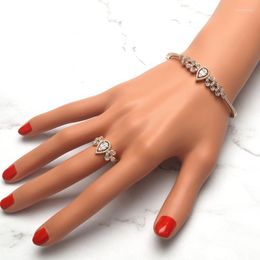 Link Chain Arrival Luxury Elegant Crystal Women Finger Ring Bracelet Cubic Zircon Bangle Bridal Accessories Trendy Jewellery Resizable Inte22