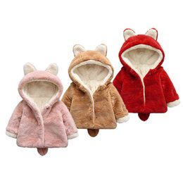 4 Colours New Plush Baby Coat 2021 Autumn Winter Warm Hooded Outerwear Christmas Princess Girls Coat Kids Clothes Birthday Gift J220718