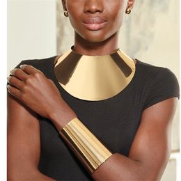 Liffly African Big Chokers Necklaces for Women Statement Metal Geometric Collar Necklace Bracelet Indian Party Jewellery Sets 220812