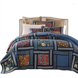 Free Bohemian Retro National Style 3pcs American Patchwork Quilt Colcha King Size Bed Cover/bedspread/coverlet AN1