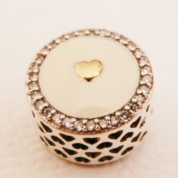 Precious Heart Charm 925 Silver Pandora Charms for Bracelets DIY Jewellery Making kits Loose Bead Silver Enamel & Clear CZ wholesale 792073EN23