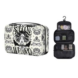 Cosmetic Bags & Cases Custom Stay Weird Toiletry Bag Women Halloween Witch Makeup Organiser Ladies Beauty Storage Dopp Kit CaseCosmetic