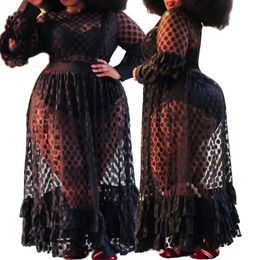 Plus Size Dresses Dress Women Sexy Long Elastic High Waist Transparent Black Mesh Elegance Lace Wholesale