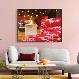 Christmas Decorative Candle Scarf Canvas Painting Nordic Posters and Prints Cuadros Wall Art Picture for Living Room Home Decor