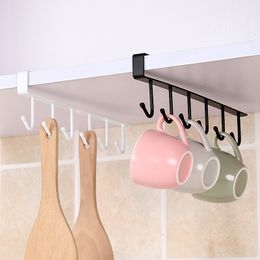 Iron 6 Hooks Storage Shelf Wardrobe Cabinet Metal Under Shelves Mug Cup Hanger Bathroom Kitchen Organiser Hanging Rack Holder by sea