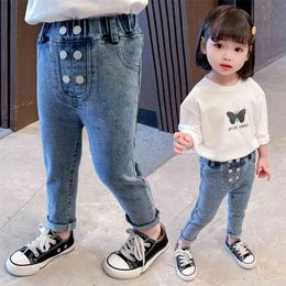 Baby Jeans Button Jeans For Girls Casual Style Kids Jeans Girls Spring Autumn Girls Clothes 210412