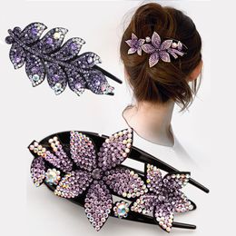 Rhinestone Hairpin Flower Leaf Butterfly Duckbill Hair Claws Retro Hair Clips Accessories For Women Shinning Ponytail Headwear