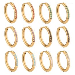 Hoop & Huggie 2pcs Stainless Steel Gold Crystal Earrings For Women Punk Jewellery DIY Small Hooks 2mm Thick Circle Ear MakingHoop Kirs22