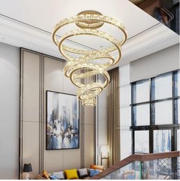 Pendant Lamps Gold/Chrome Silver Remote Luxury Modern Big Crystal Ring Chandelier Large Stair Lamp Home Bedroon Light FixturesPendant