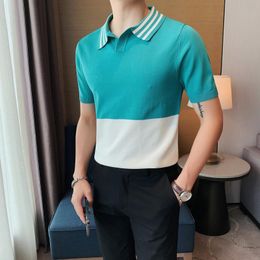 Men's Polos Shirt Men's Short Sleeve Summer High-end Colour Blocked Knitted T-shirt Business Casual High Sense Half BritishMen's Men'sMen