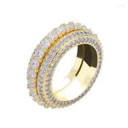 Cluster Rings Trendy Gold Silver Color Rotatable Ring For Women 5 Rows Zircon Bling Cubic Zirconal Hip Hop Girls Gifts Jewelry Rita22