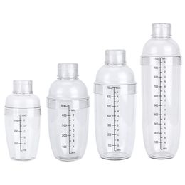 Professional Bar Tools Plastic Cocktail Shaker Bottle With Scale and Strainer Top Clear Wine Mixer Bottles Tea Measuring Jigger For Party Home