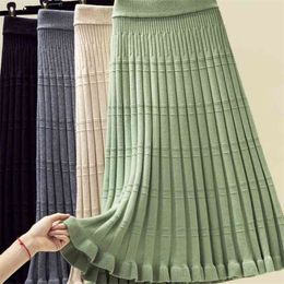 Thick knit skirt women's autumn and winter wild mid-length pleated high waist skirt fishtail wool skirt 210331
