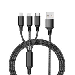 Câbles USB 3 sur 1 pour iPhone XS MAX XR x 8 7 Chargeur de chargement Chargeur de chargement Micro US B Cable adapté à Android Type C Téléphone mobile Câbles Nylon Housse