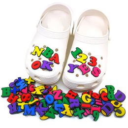 MOQ 100pcs multicolor English letters croc charm 2D Soft pvc Shoe accessories Buckles combination shoe charms Decorations fit sandals birthday party