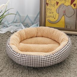 FUNABKY 50x12cm Lattice Cotton Round Dog Bed Washable Pet Waterproof Handwash Soft Medium s Kennel s & Mats Y200330
