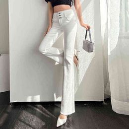 Rice White Flared Jeans Women High Waist Stretch Skinny Single Breasted Denim Pants Femme Fashion Boot-Cut Pants Mujerelegant L220726