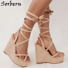 Sorbern Nude Fake Suede Women Sandals Gladiator Style Slingback Summer Shoes Wedges Platform Custom Colours
