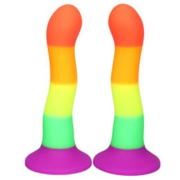 7 Inch Rainbow Silicone Dildos Anal Plug Realistic Suction Cup sexy Toys for Women Lesbian Masturbators Penis tools