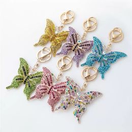 Butterfly Keychains Car Key Rings Holder Women Fashion Crystal Rhinestone Bag Pendant Charms Iced Out Jewelry Gift Keyrings Chains Handbag Accessories