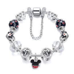 Luxury Beaded Strands Womens Jewellery Drops Crystal Big Hole Bead Bracelet Cross-border Pandora Love Bracelet with little mouse
