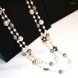 Chains Classic Double Layers Simulated Pearl Necklace Women Bijoux Luxury Fashion Jewelry Long Fine Gifts For MotherChains Heal22