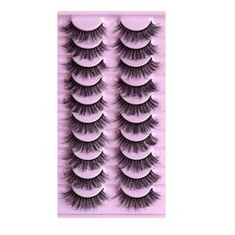 Thick Curled False Eyelashes Extensions Messy Crisscross 10 Pairs Set Hand Made Reusable Multilayer 3D Fake Lashes Soft & Vivid Easy to Wear