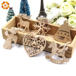 10PCS DIY Christmas Snowflakes&Deer&Tree Wooden Pendants Ornaments Party Decorations Xmas Tree Kids Gifts Y201020