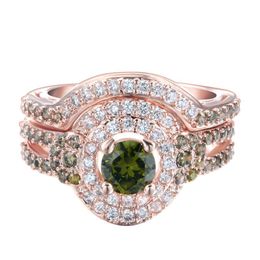 Wedding Rings Product Pave Setting Green Zircon Wholesale Romantic Set Party Rose Bands Jewelry For WomenWedding