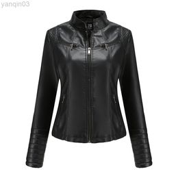 Women Moto Biker Zipper Jacket Autumn Spring Motorcycle Leather Jacket Ladies Black Red Coffee Apricot Chaqueta Cuero Mujer L220801