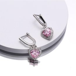 dangle hoops Canada - Hoop & Huggie Pink Heart Dangle Charm Earrings For Women Iced Out Bling Hip Hop Geometric Hanging CZ Hearts JewelryHoop